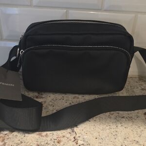 UNISEX NWT Primark Black Men's Belt/Crossbody Bag with Silver Zips